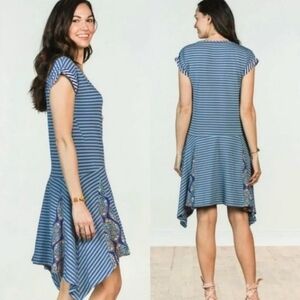 Matilda Jane Walkabout Sidetail Stripe Paisley Rolled Sleeve Asymmetric Dress S